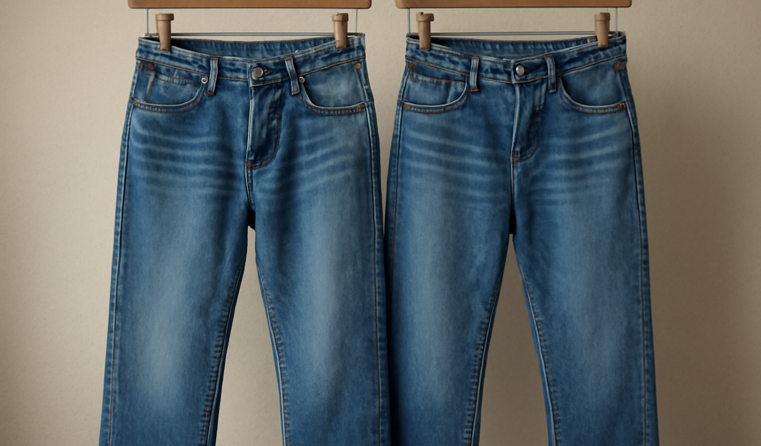 deux jeans suspendus cote a cote