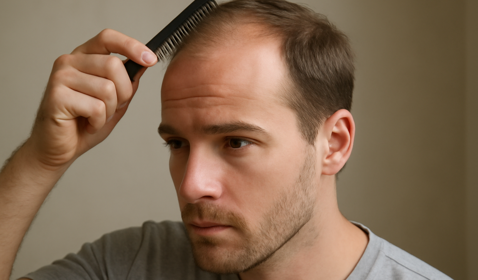homme coiffant ses cheveux fins au peigne