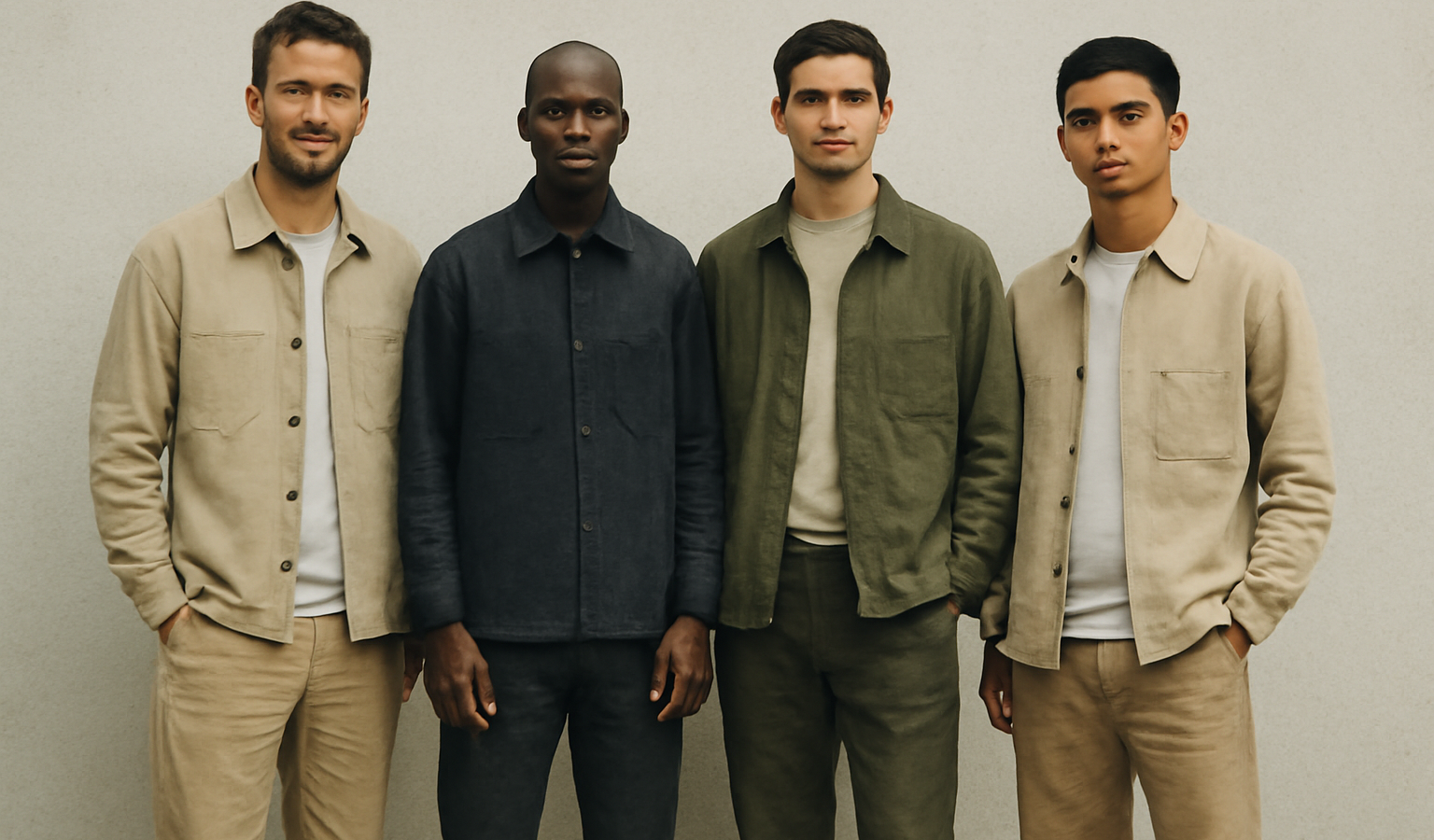 hommes portant tenues workwear et minimalistes cote a cote