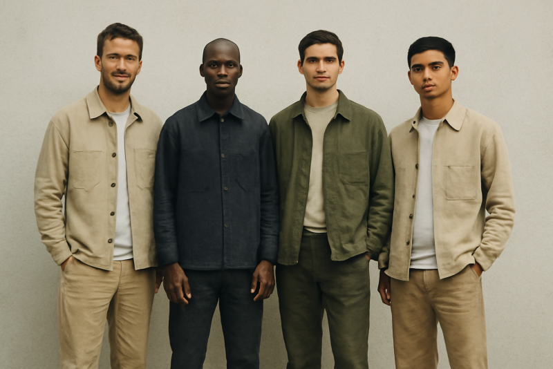 hommes portant tenues workwear et minimalistes cote a cote