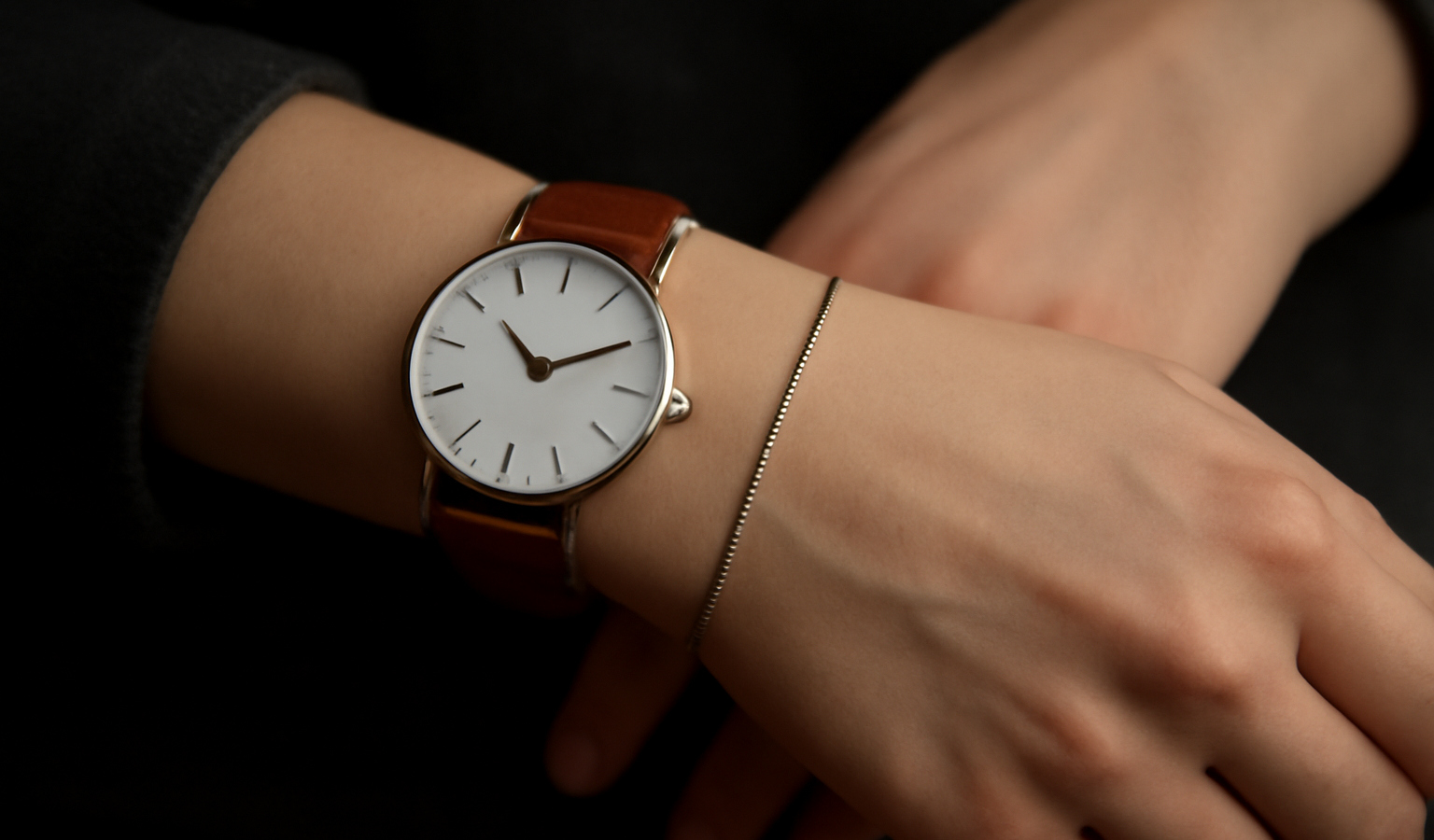 poignets avec montre et bracelet discrets