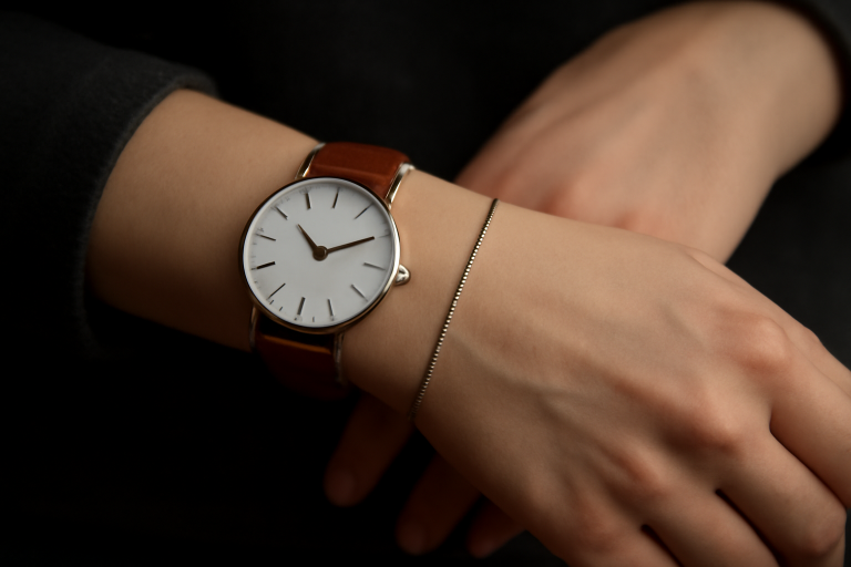 poignets avec montre et bracelet discrets