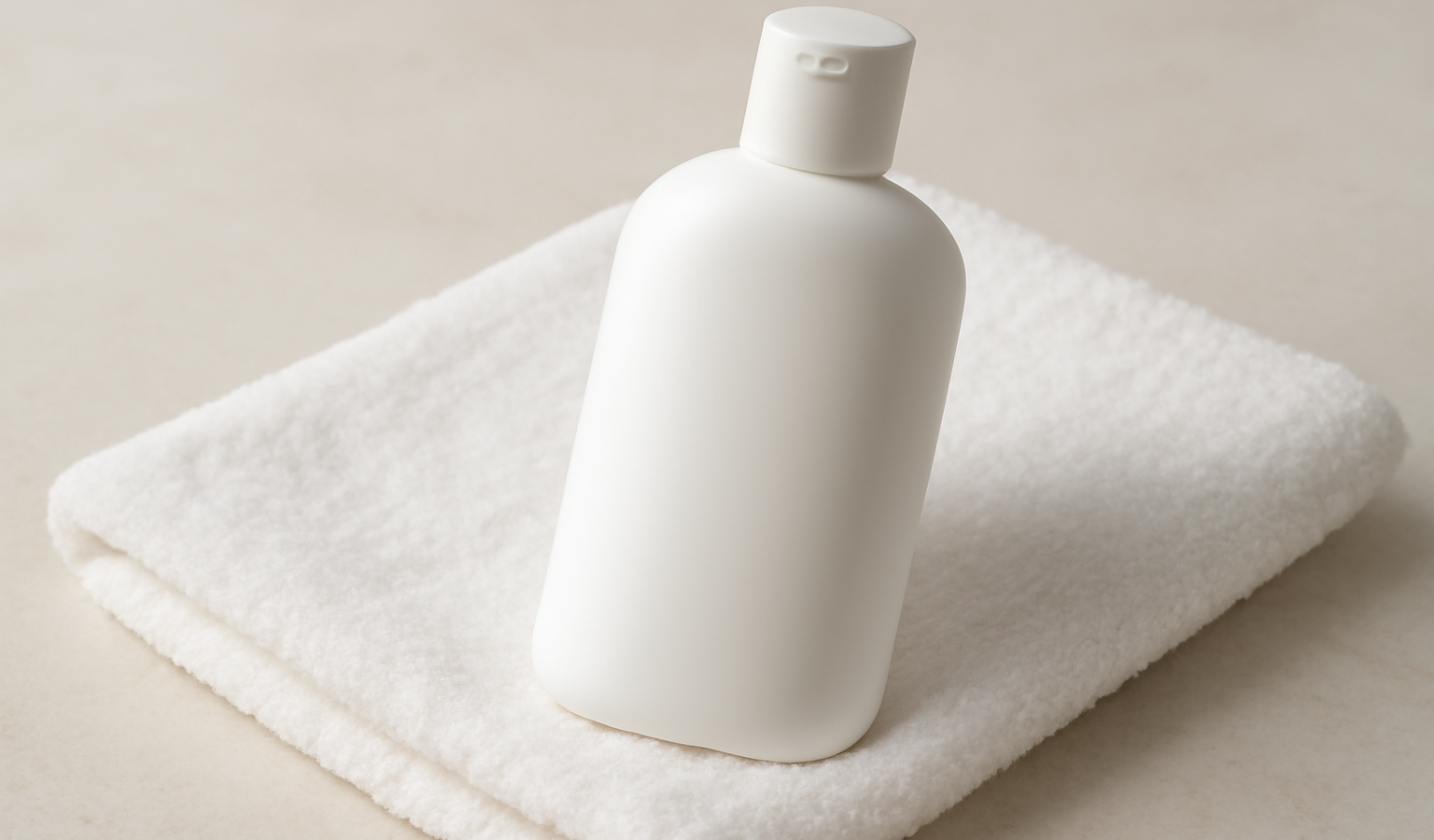bouteille de lotion posée sur serviette propre