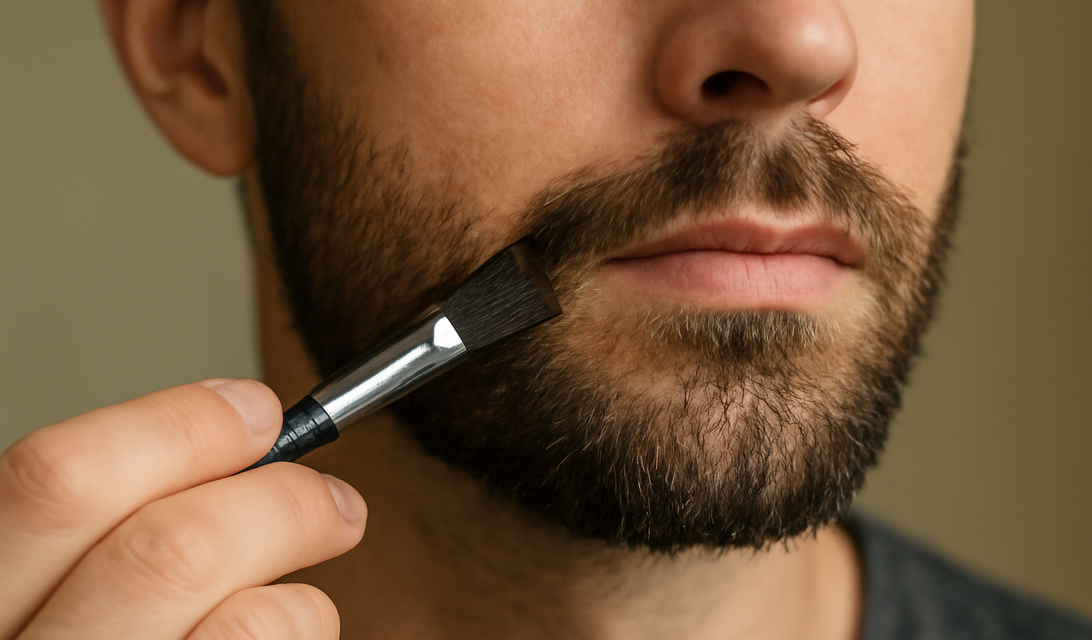 main peignant une barbe mal fournie