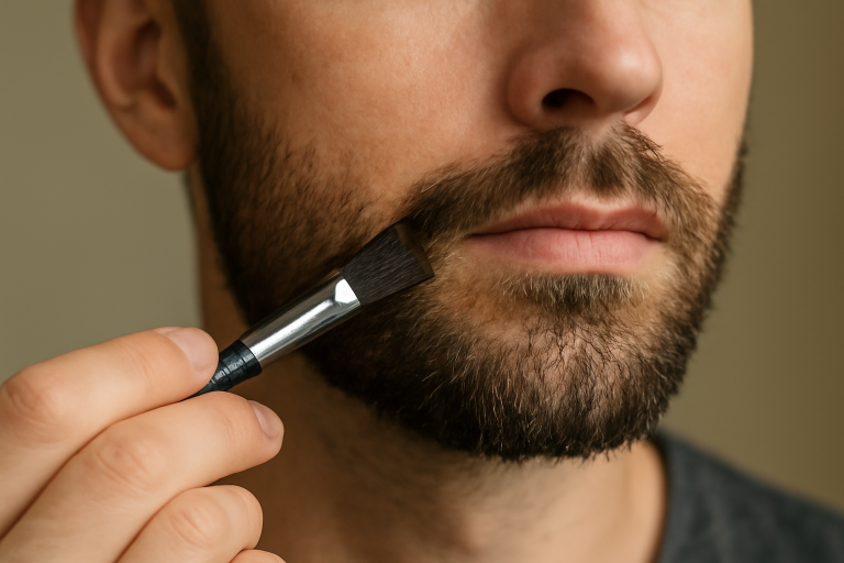 main peignant une barbe mal fournie