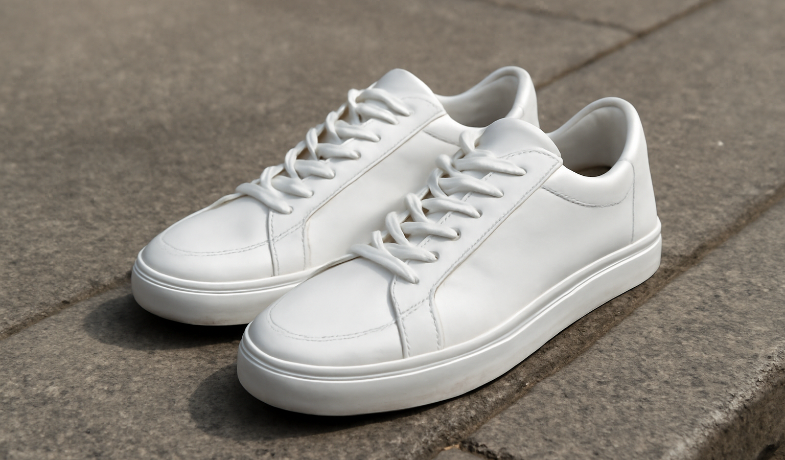 paire de baskets blanches sur trottoir