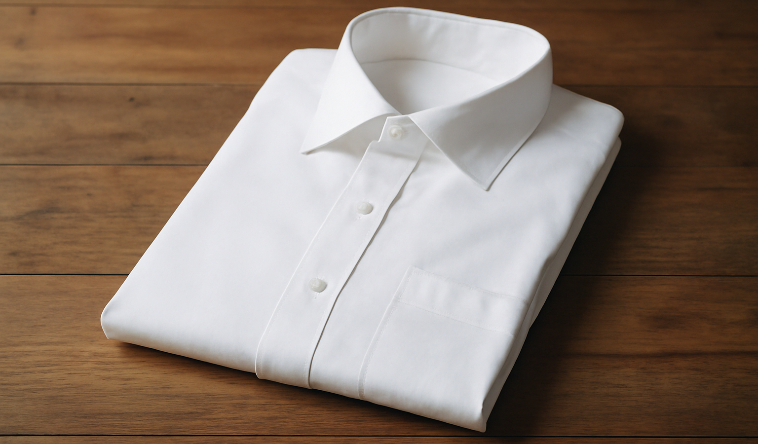 chemise blanche pliée sur table en bois