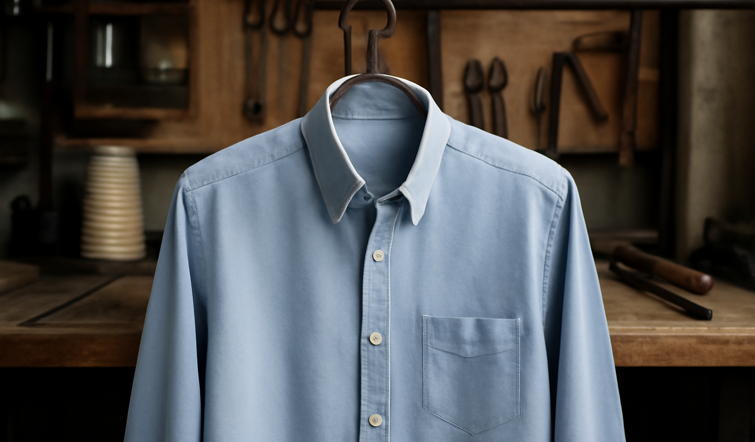 chemise posée sur cintre dans atelier