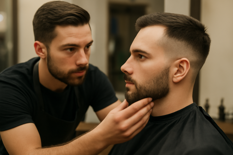 coiffeur examinant profil d'un client