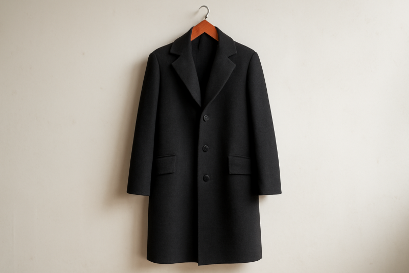 manteau long suspendu contre mur