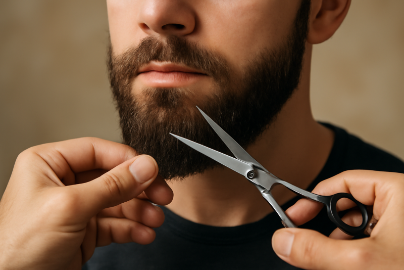 mains coupant pointes de barbe avec ciseaux