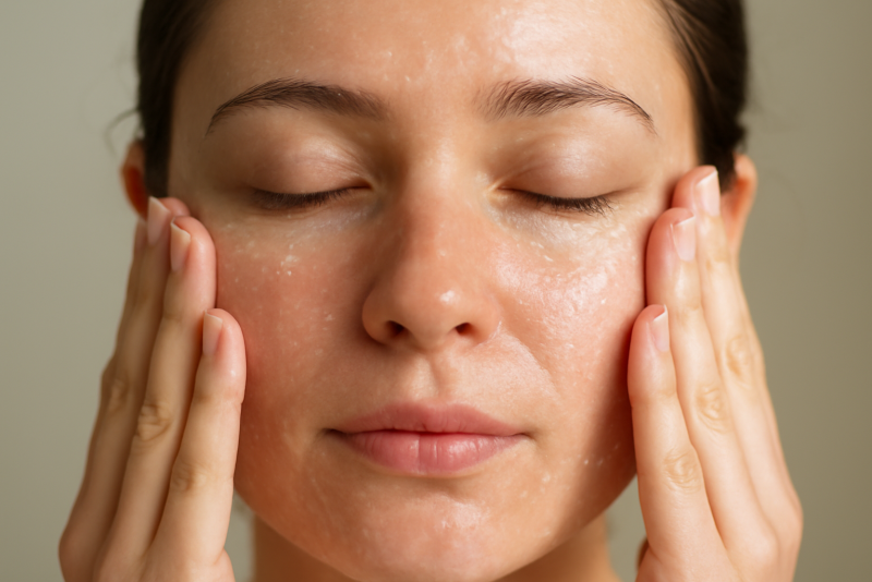 mains appliquant un gel nettoyant sur visage