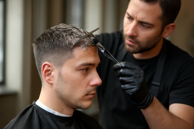 coiffeur peignant coupe courte masculine