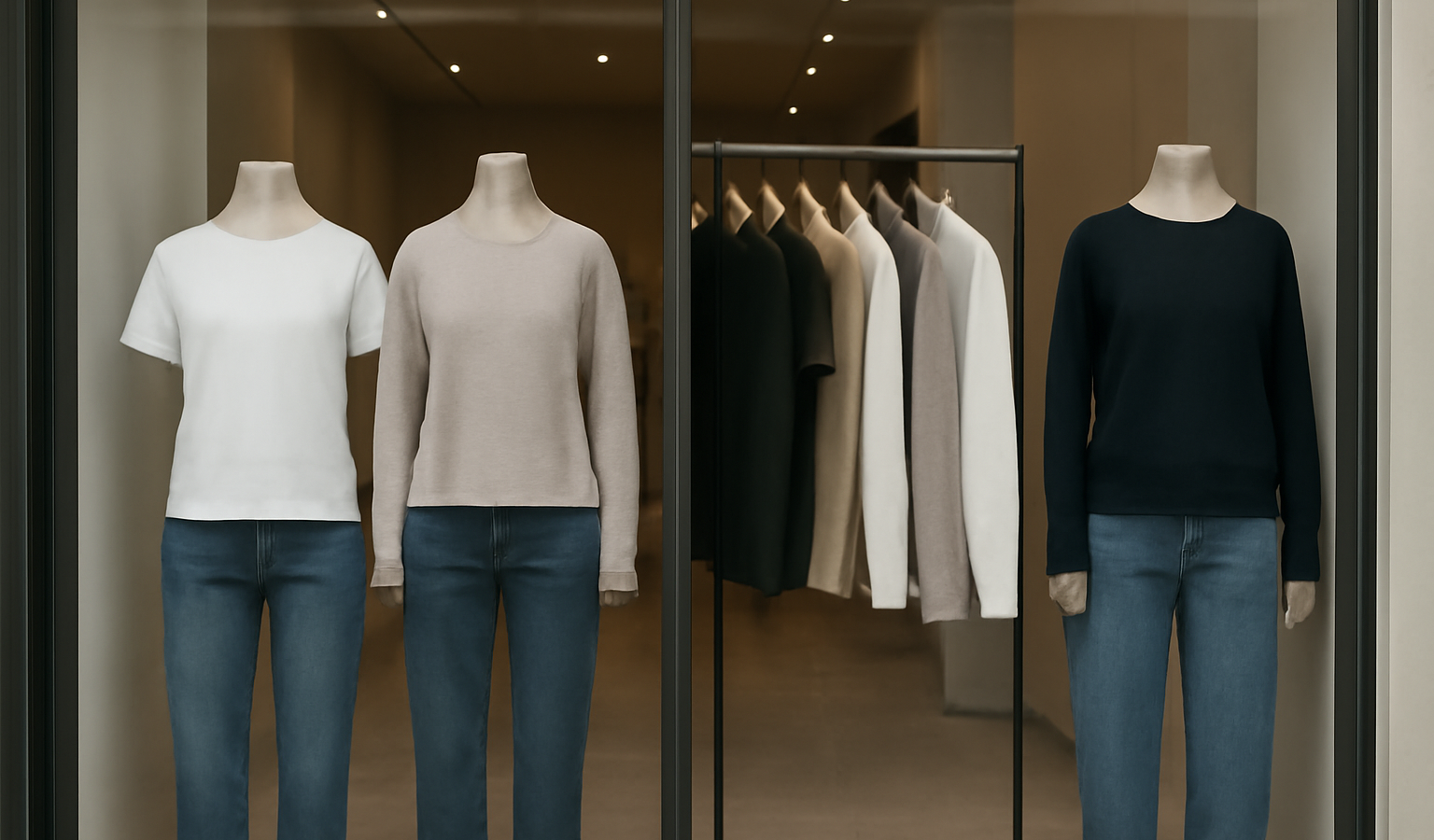 vitrine de vêtements basiques en boutique