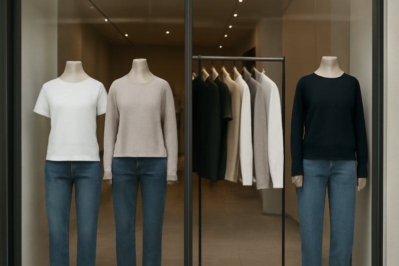 vitrine de vêtements basiques en boutique