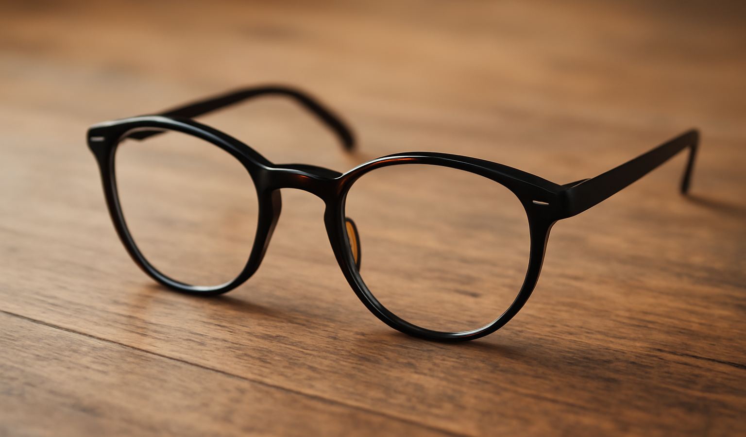 paire de lunettes posée sur table bois