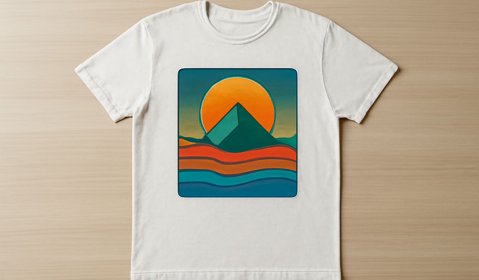 t-shirt graphique dispose sur table minimaliste