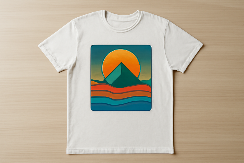 t-shirt graphique dispose sur table minimaliste