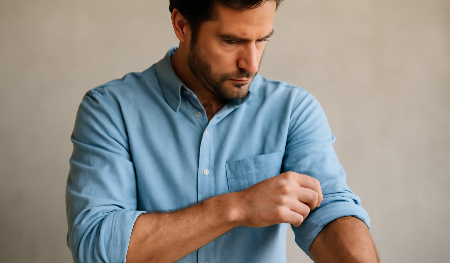 homme retroussant manche au mouvement