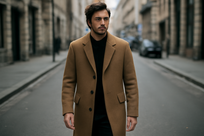 homme portant un manteau long dans la rue