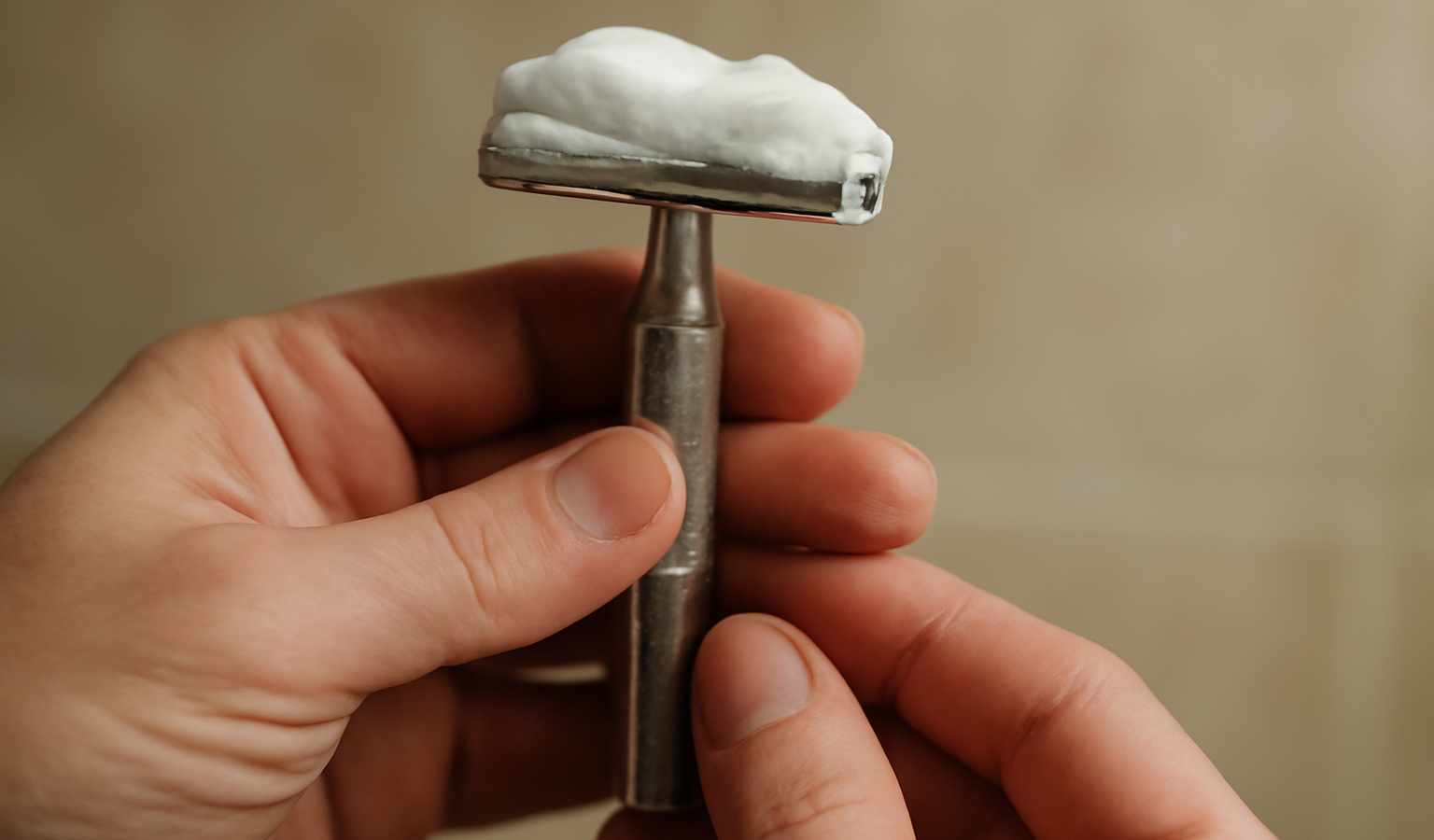 mains tenant un rasoir au savon