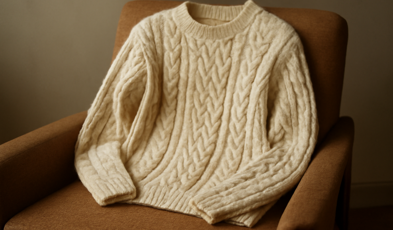 pull en laine posé sur un fauteuil
