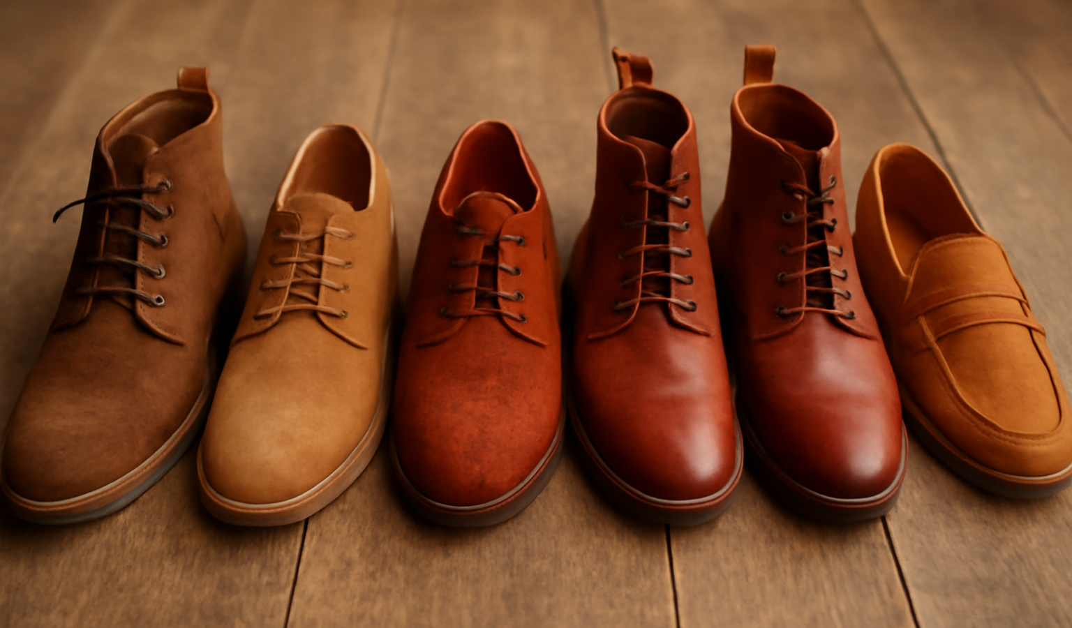 paires de chaussures aux tons automnaux rangées