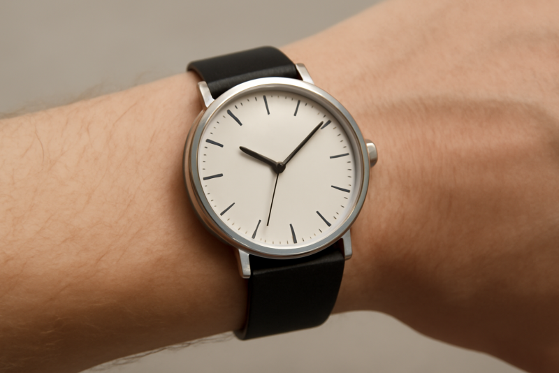 poignet portant montre au design épuré