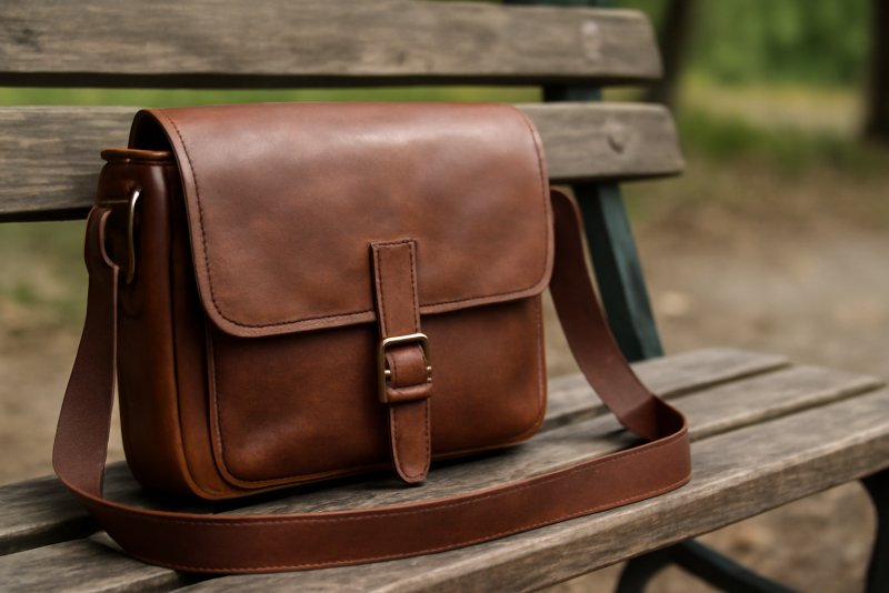 sac bandouliere pose sur un banc