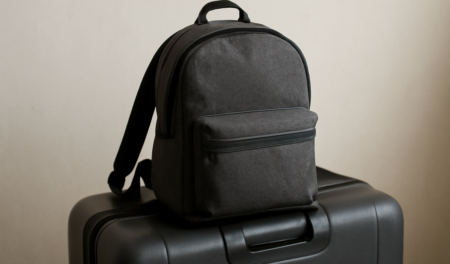 sac à dos compact posé sur une valise