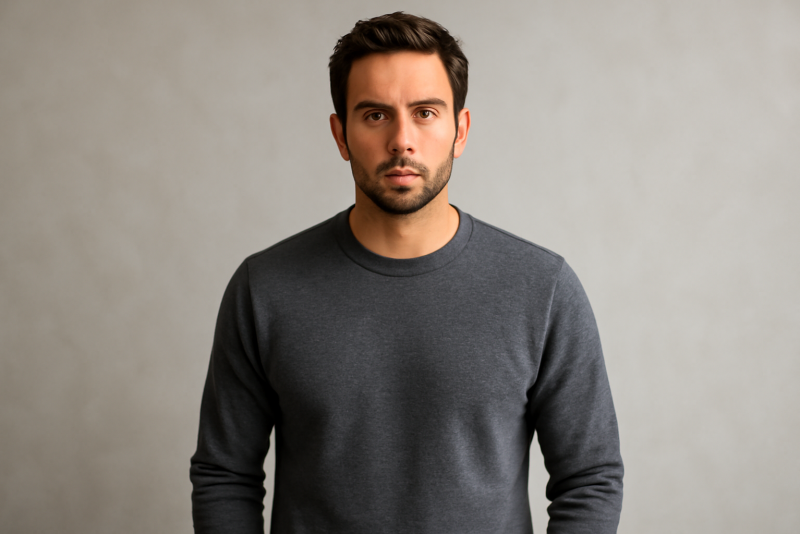 homme portant un pull basique uni