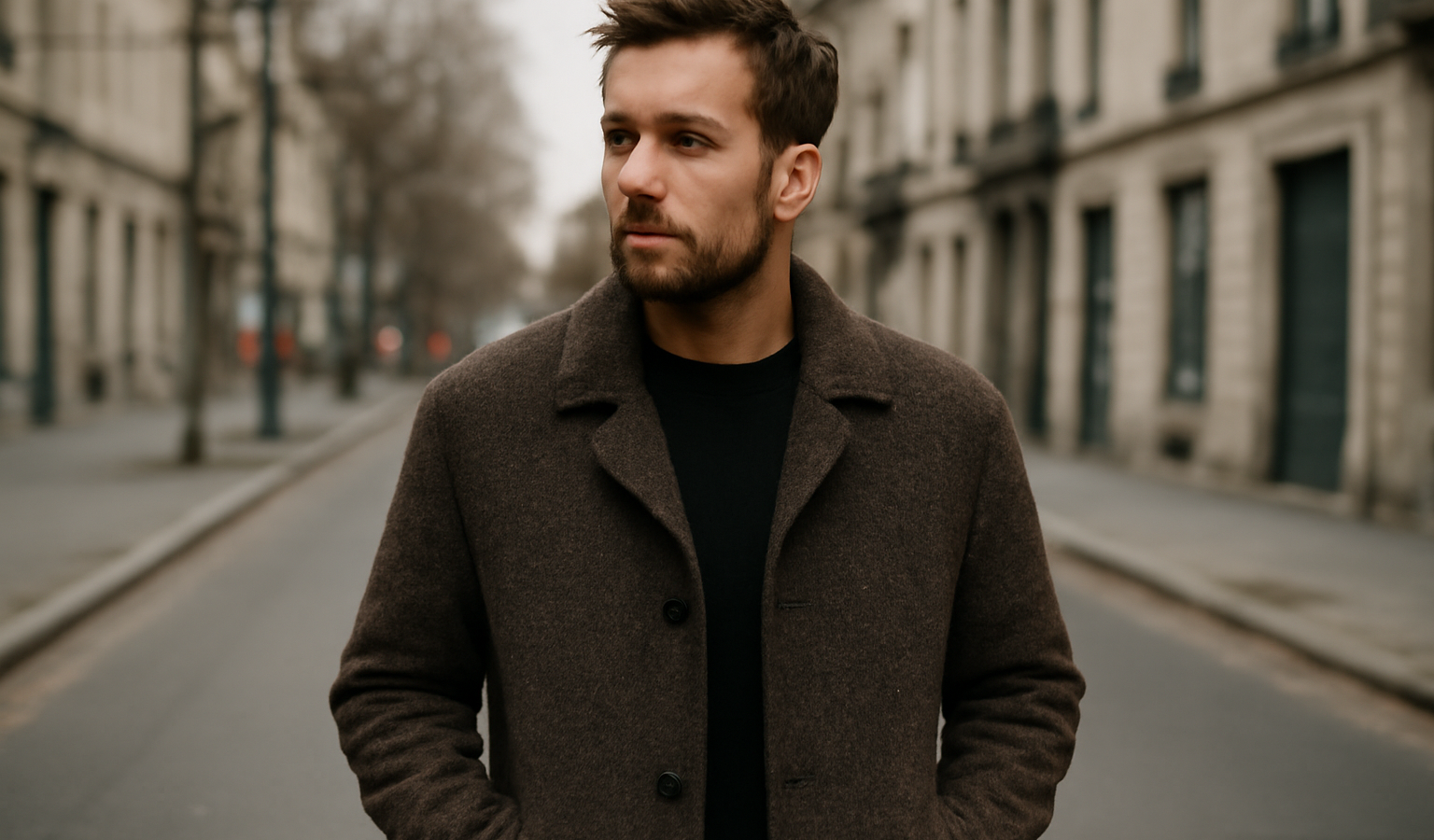 homme portant une veste en laine en rue