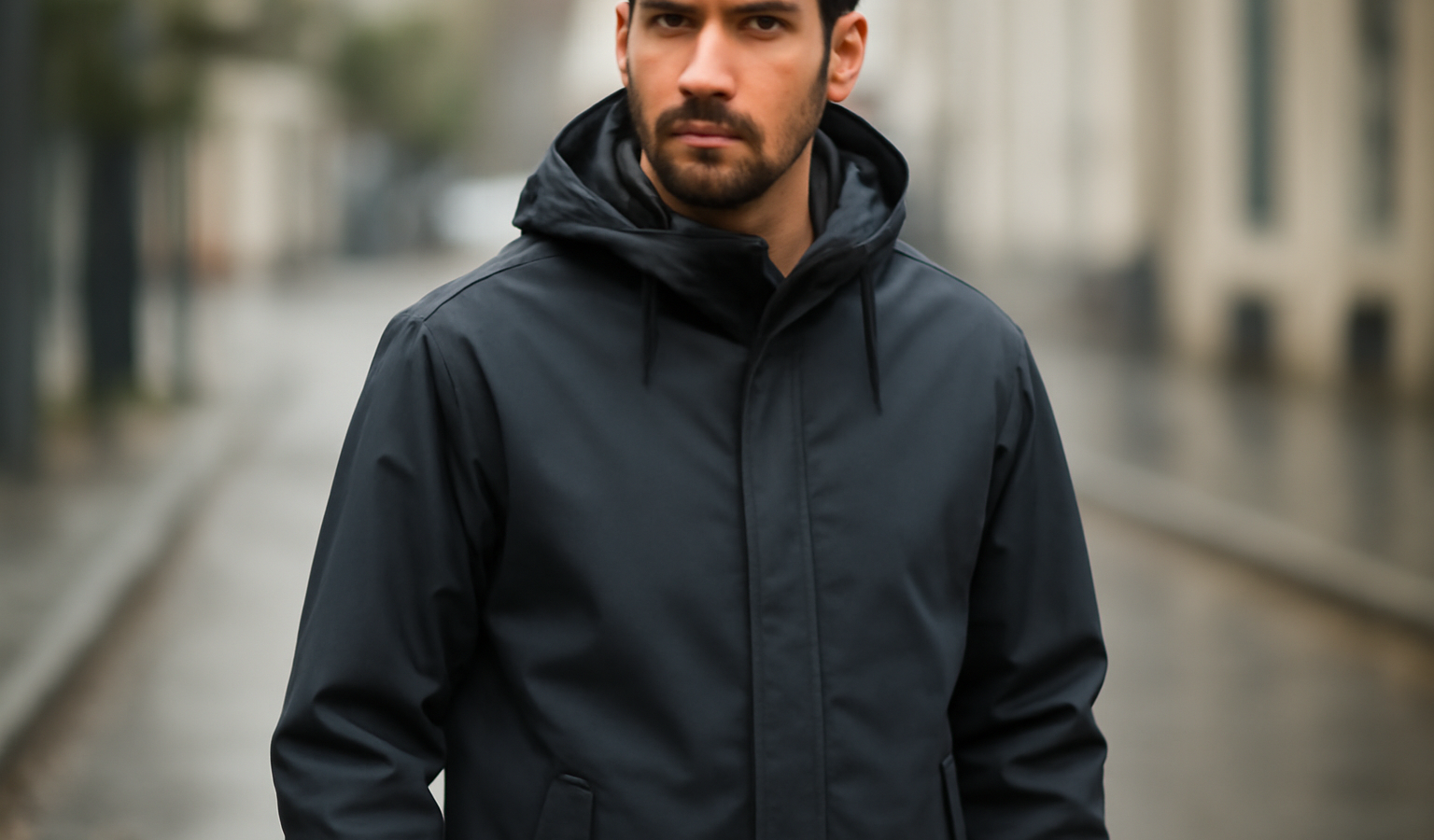 homme portant une veste imperméable urbaine