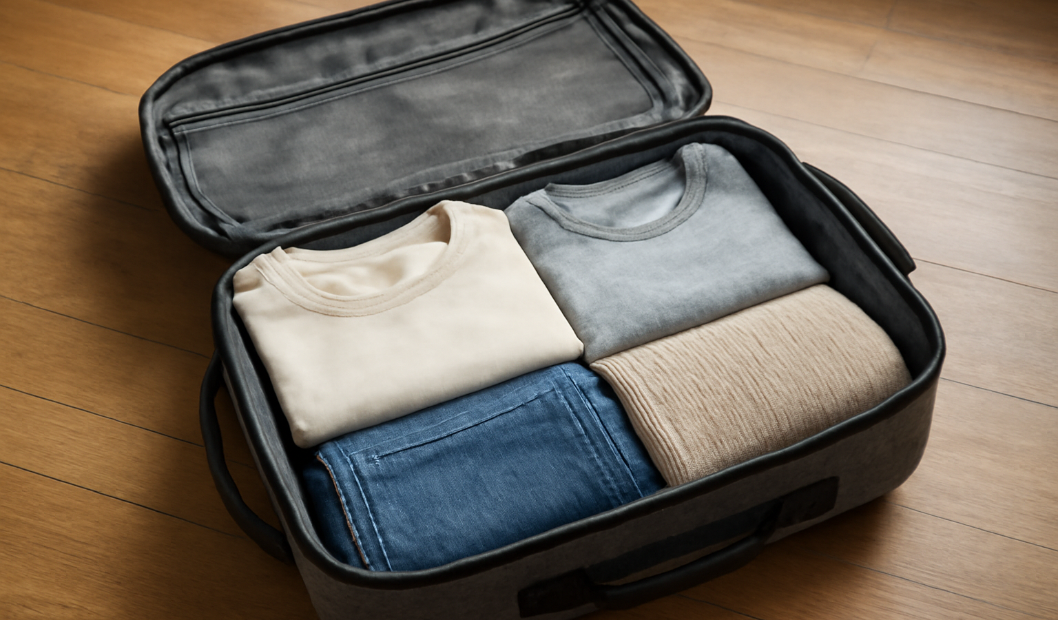 sac de voyage ouvert avec vêtements pliés