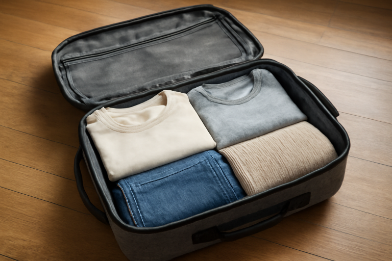 sac de voyage ouvert avec vêtements pliés