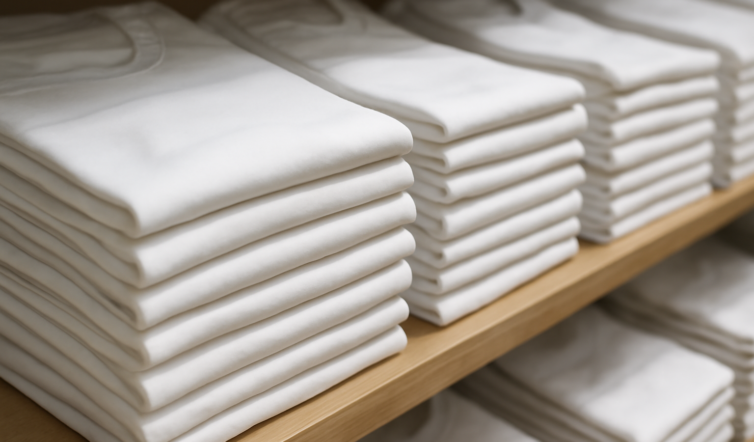 t-shirts blancs empilés en magasin