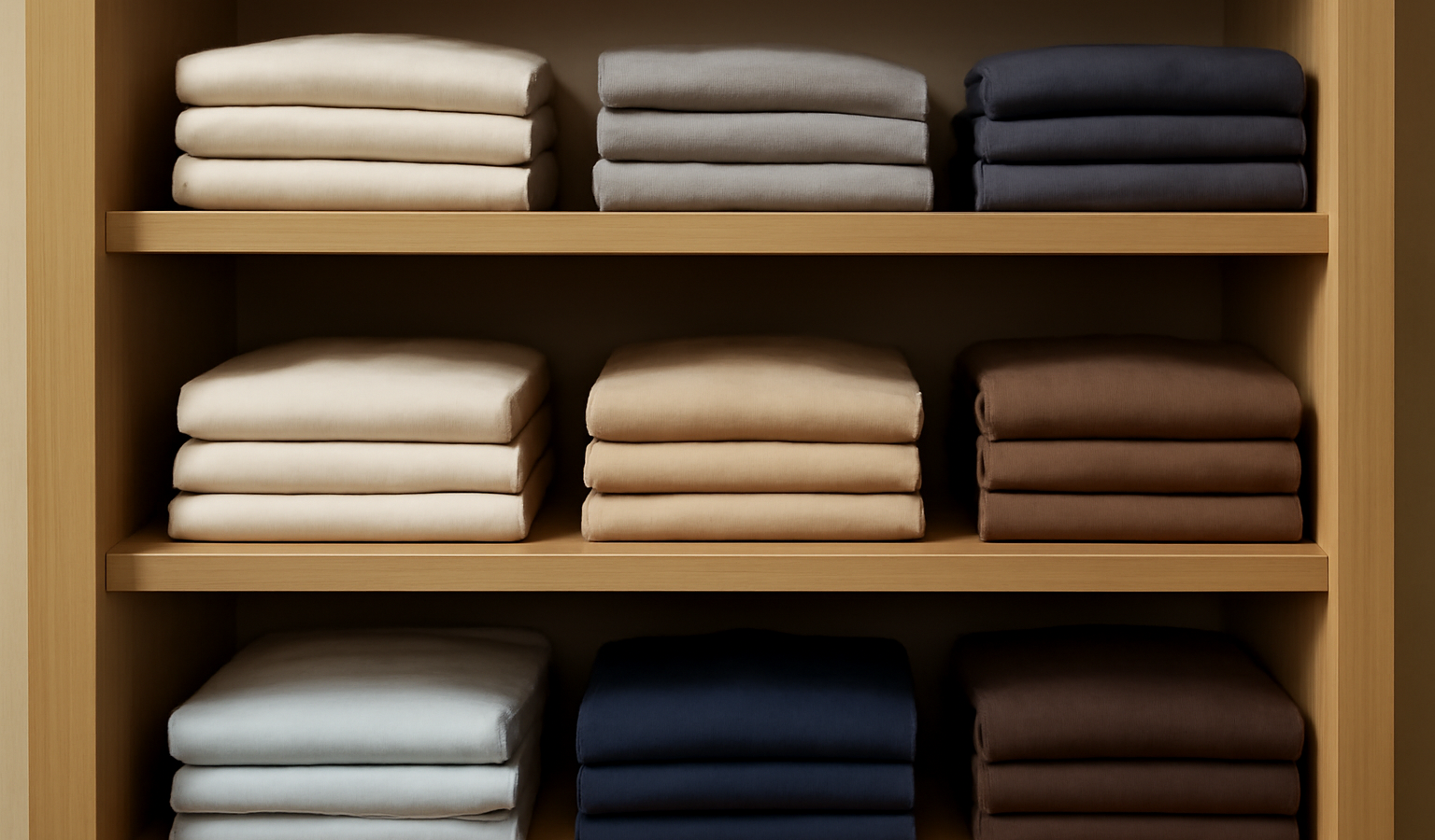 étagères vêtements simples pliés avec soin