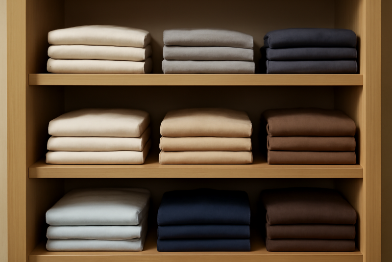 étagères vêtements simples pliés avec soin