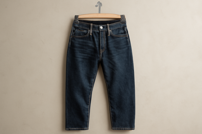 jean en denim brute accroche sur cintre