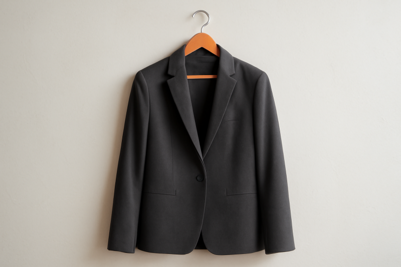 veste minimaliste suspendue sur cintre
