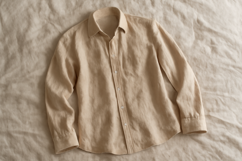 chemise légère posée sur lit en lin