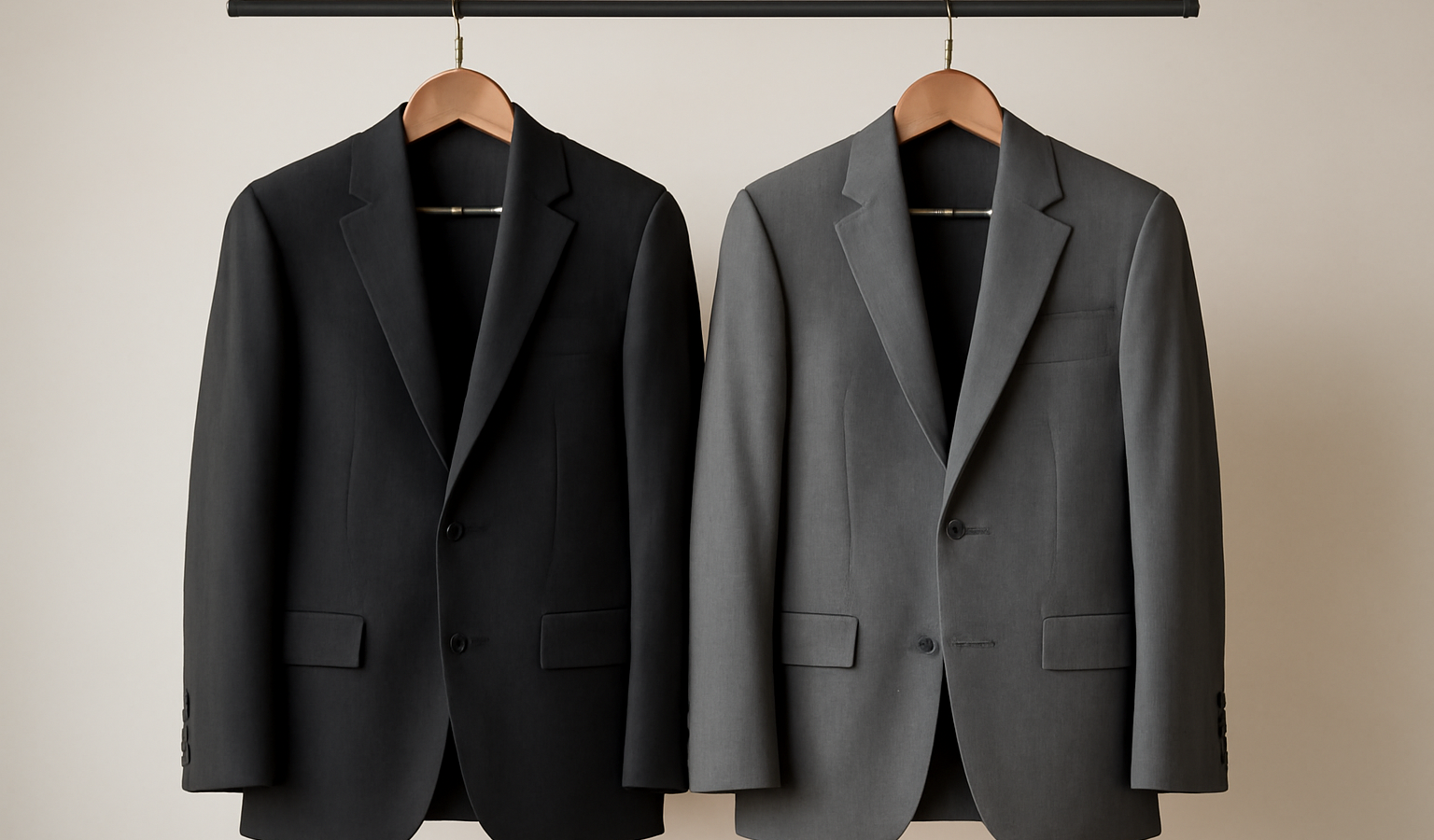 deux vestes de costume sur cintres