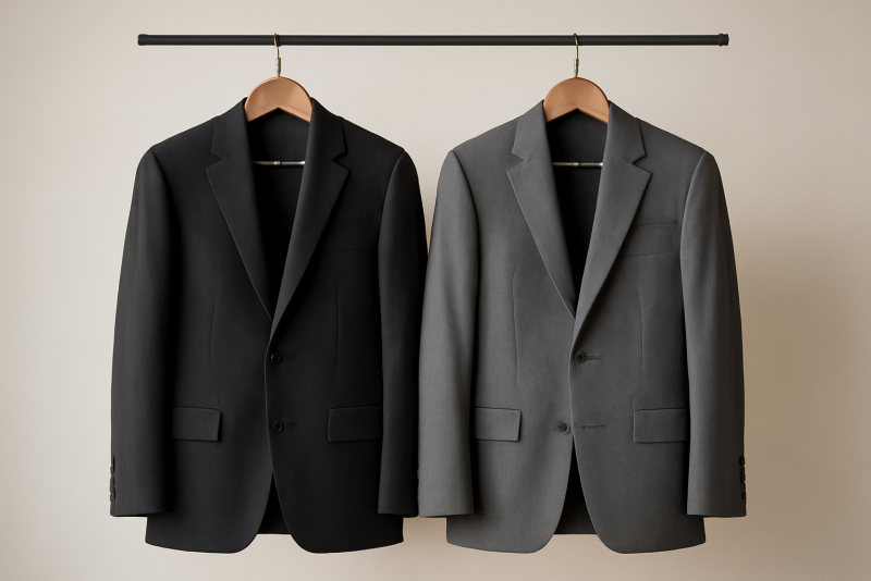 deux vestes de costume sur cintres