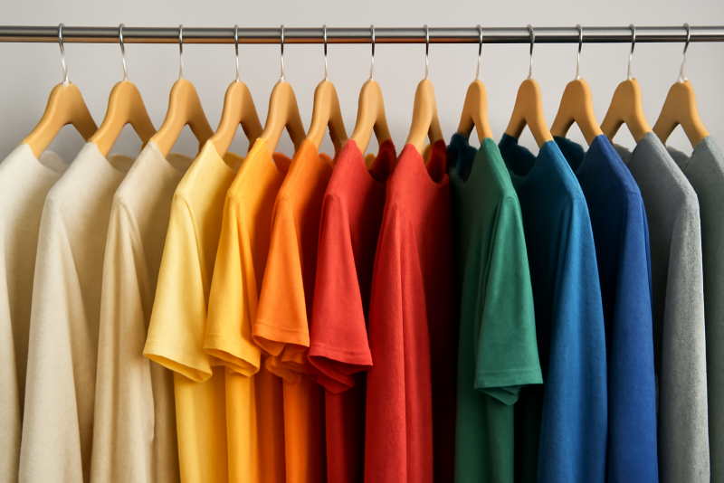 palette de vêtements disposés par couleur