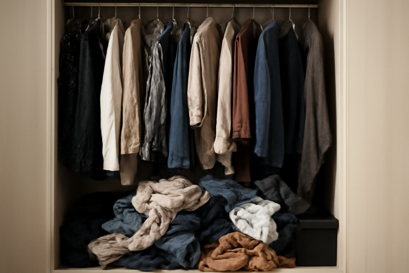dressing mal rangé avec vêtements visibles