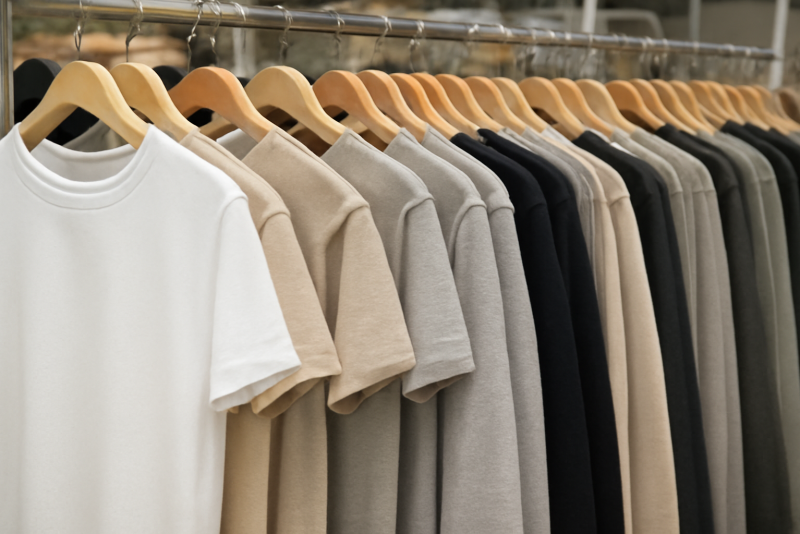 cintres avec vetements basiques dans magasin