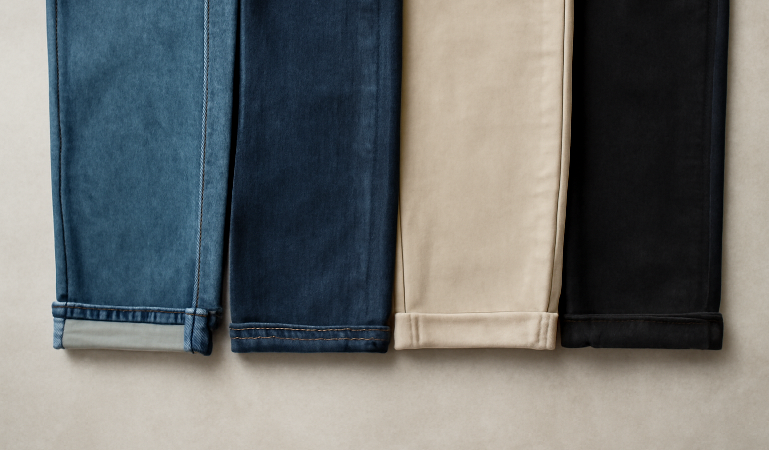 pantalons alignés montrant différents ourlets