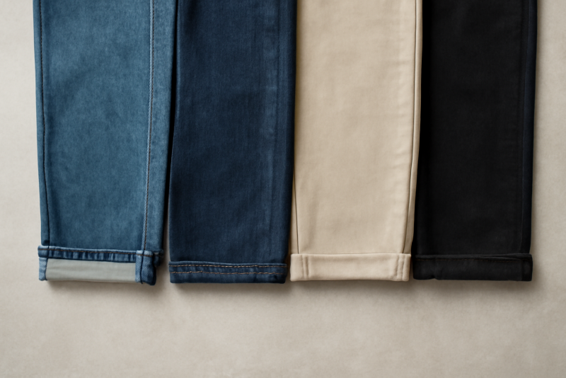 pantalons alignés montrant différents ourlets