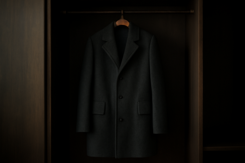 manteau accroché dans un placard sombre