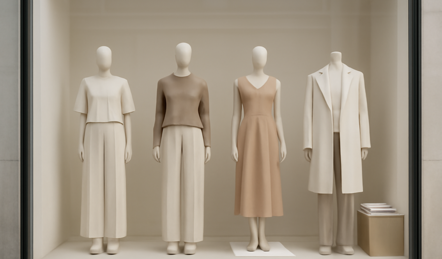 vitrine boutique vêtements épurés minimalistes